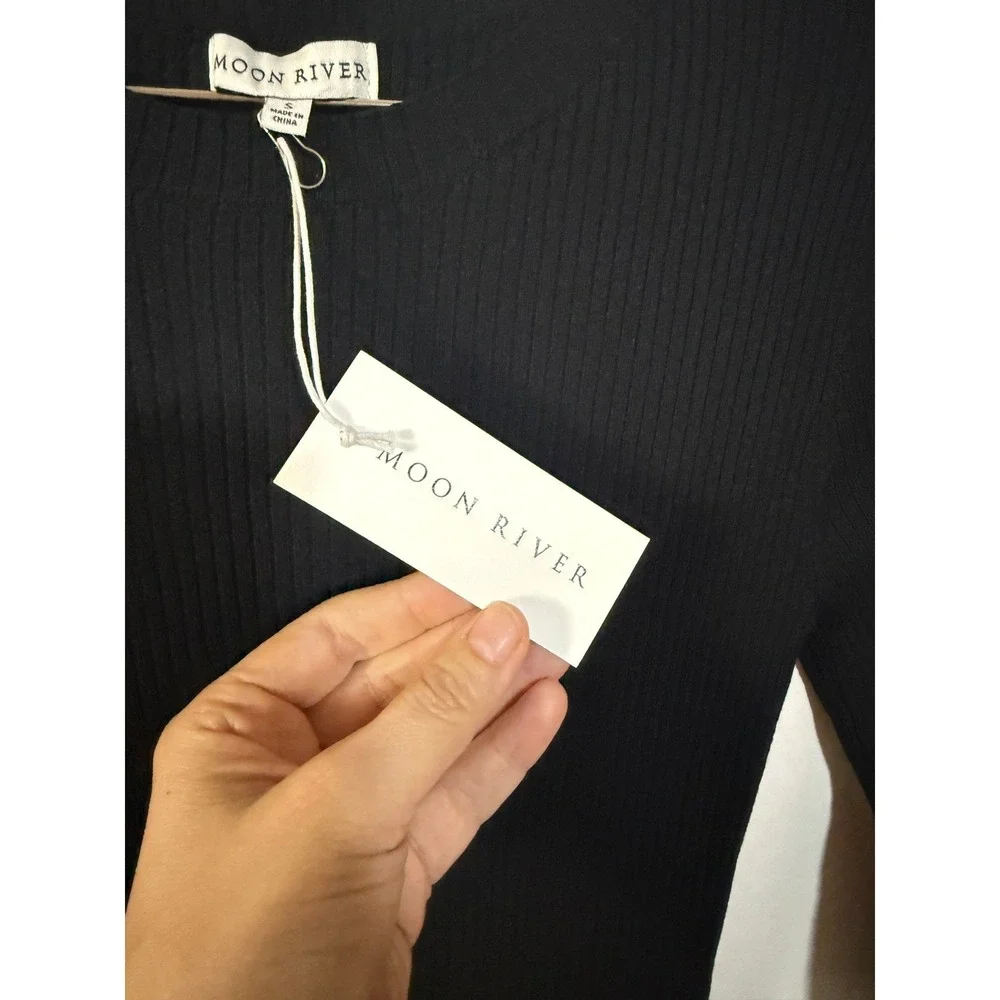 Moon River Sweater Bodycon Maxi Dress S‎ Black Holiday Shimmer Evening Chic